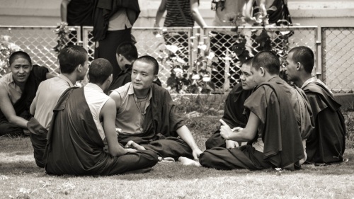 Group of young monks at a park in the temple